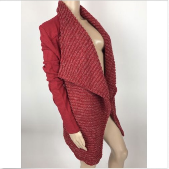 New Lucky Brand Red Sweater Mixed Wrap Cardigan - Picture 6 of 7